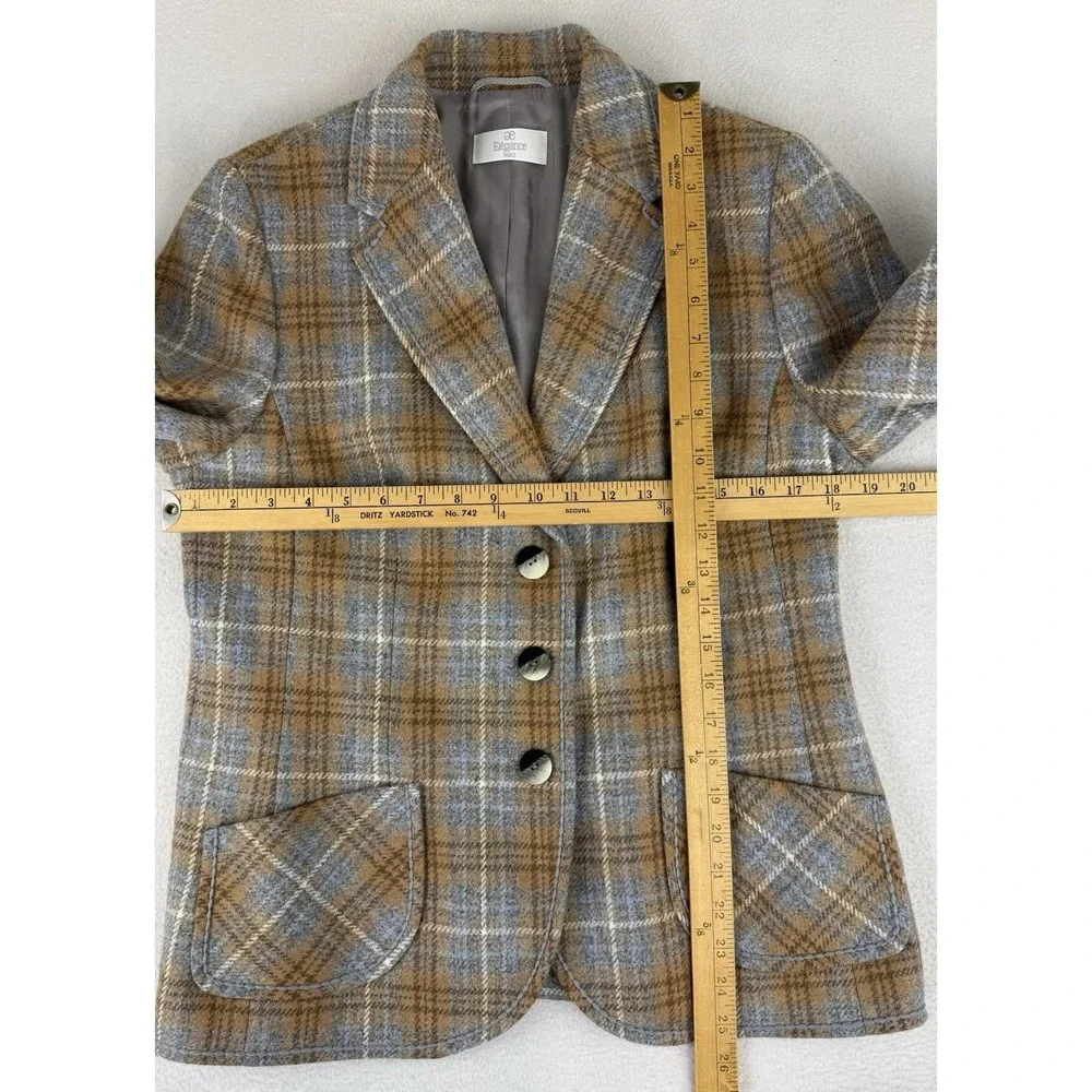 VTG Elegance Paris Plaid Button‎ Blazer Women's Medium Wool Blend Jacket Poland